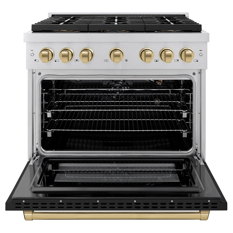 Autograph Edition 36 In. 5.2 Cu. Ft. Paramount Gas Range With 6 Burner Duopro™ Cooktop And Convection Gas Oven With Black Matte Door And Champagne Bronze Accents PSGRZBLM36CB