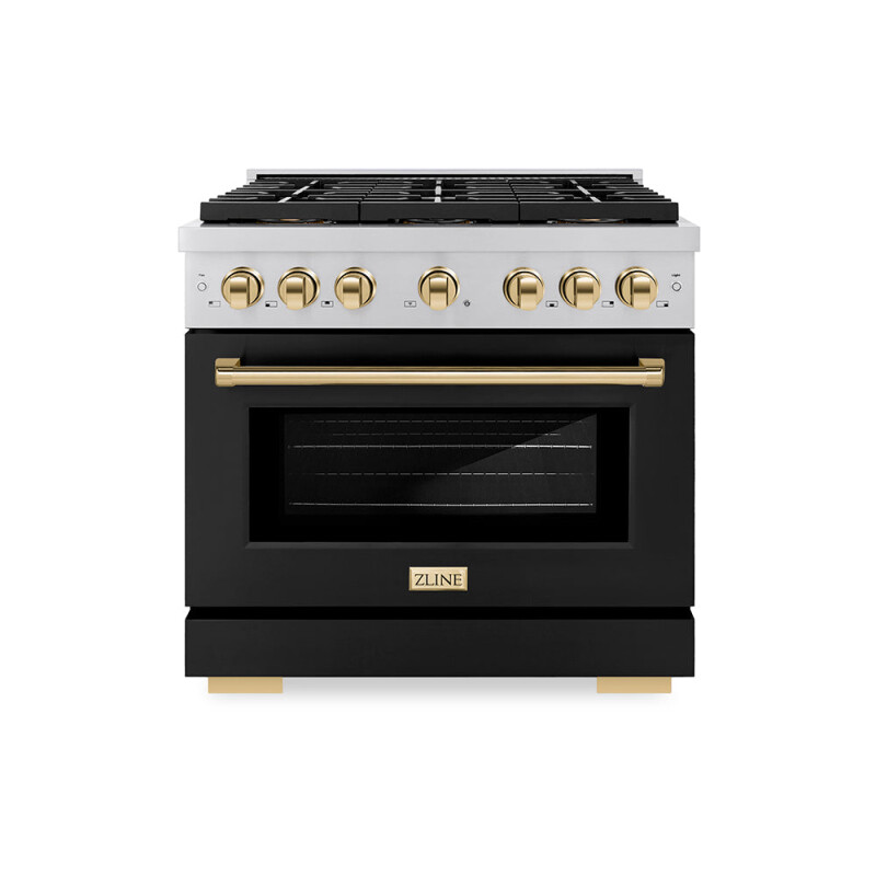 Autograph Edition 36 In. 5.2 Cu. Ft. Paramount Gas Range With 6 Burner Duopro™ Cooktop And Convection Gas Oven With Black Matte Door And Polished Gold Accents PSGRZBLM36G