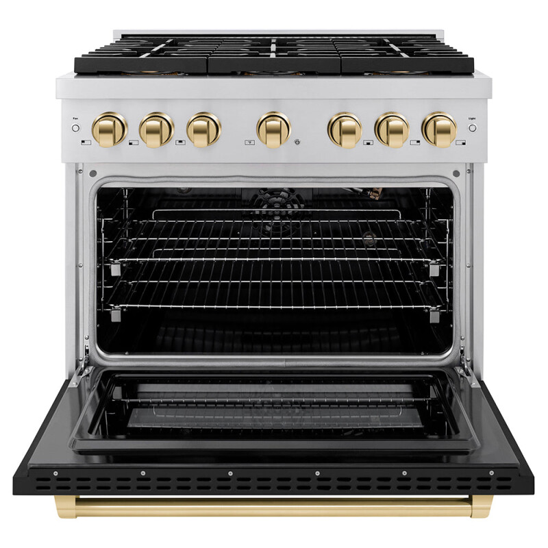 Autograph Edition 36 In. 5.2 Cu. Ft. Paramount Gas Range With 6 Burner Duopro™ Cooktop And Convection Gas Oven With Black Matte Door And Polished Gold Accents PSGRZBLM36G