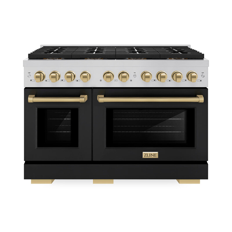 Autograph Edition 48 In. 6.7 Cu. Ft. Paramount Gas Range With 8 Burner Duopro™ Cooktop And Dual Ovens With Black Matte Doors And Champagne Bronze Accents PSGRZBLM48CB