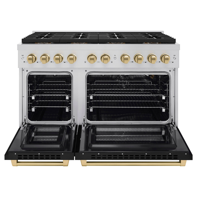 Autograph Edition 48 In. 6.7 Cu. Ft. Paramount Gas Range With 8 Burner Duopro™ Cooktop And Dual Ovens With Black Matte Doors And Champagne Bronze Accents PSGRZBLM48CB
