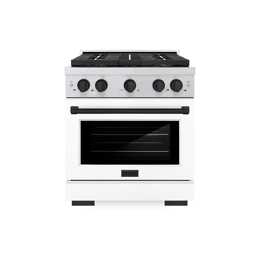 Autograph Edition 30 In. 4.2 Cu. Ft. Paramount Gas Range With 4 Burner Duopro™ Cooktop And Convection Gas Oven In Stainless Steel With White Matte Door And Matte Black Accents PSGRZWM30MB