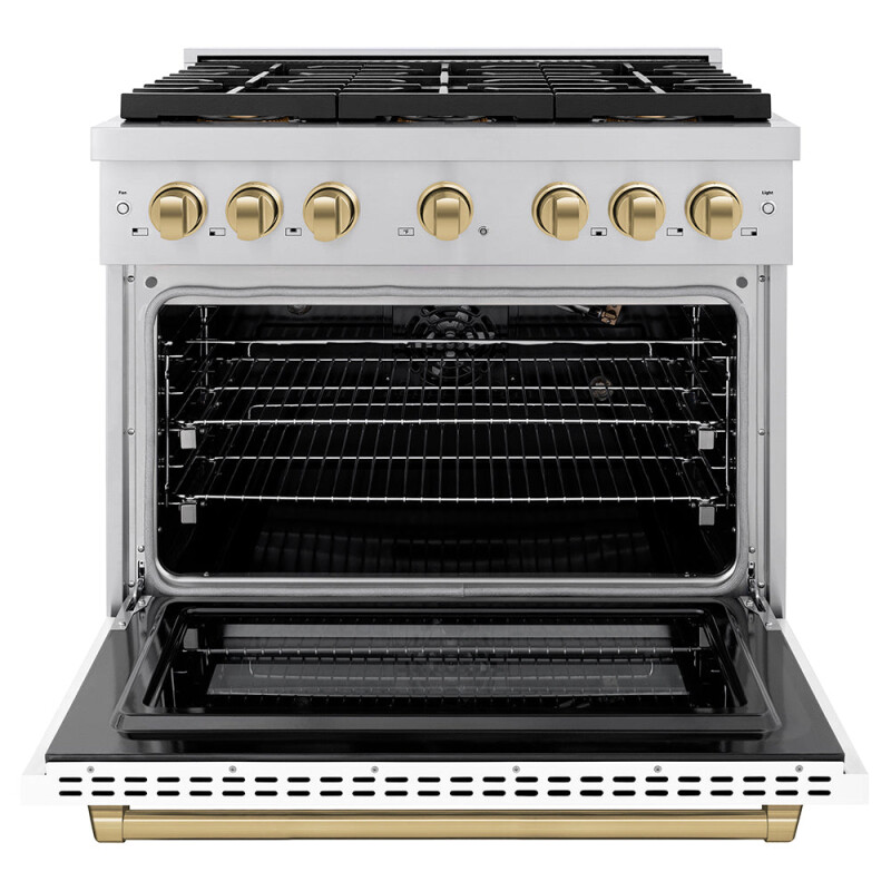 Autograph Edition 36 In. 5.2 Cu. Ft. Paramount Gas Range With 6 Burner Duopro™ Cooktop And Convection Gas Oven With White Matte Door And Champagne Bronze Accents PSGRZWM36CB