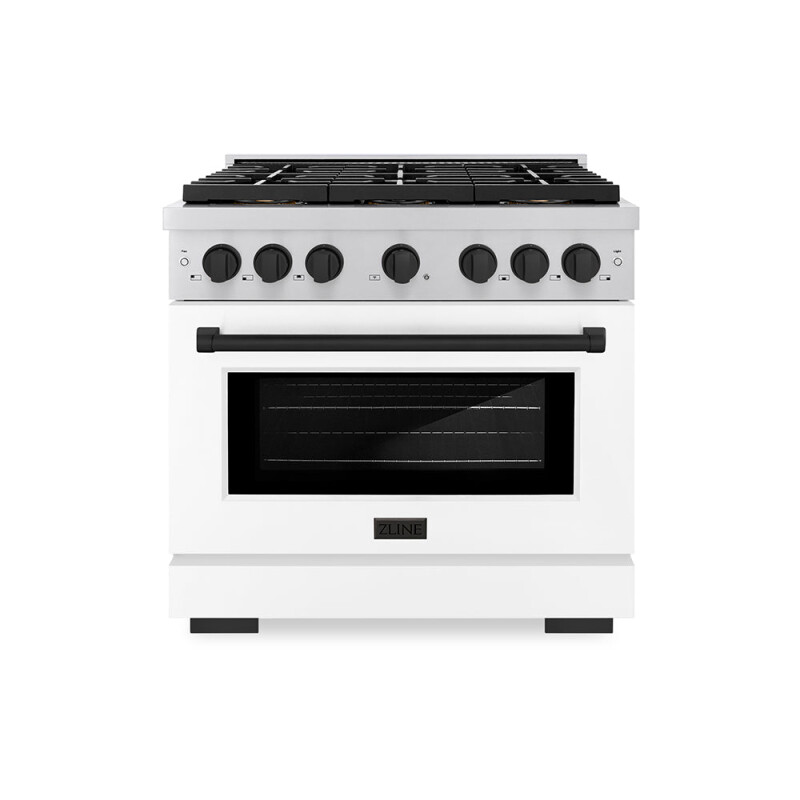 Autograph Edition 36 In. 5.2 Cu. Ft. Paramount Gas Range With 6 Burner Duopro™ Cooktop And Convection Gas Oven With White Matte Door And Matte Black Accents PSGRZWM36MB