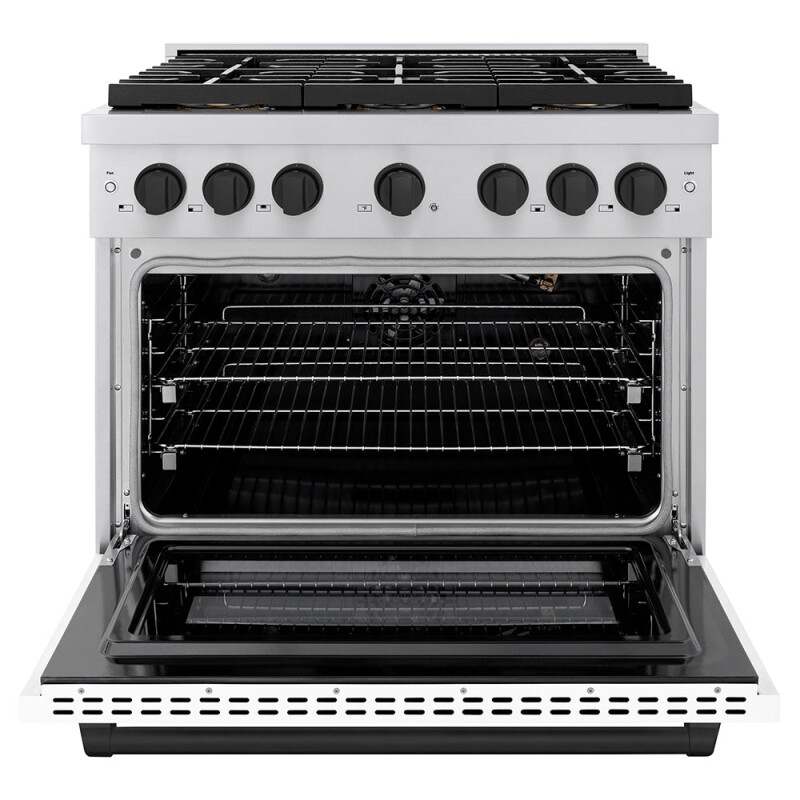 Autograph Edition 36 In. 5.2 Cu. Ft. Paramount Gas Range With 6 Burner Duopro™ Cooktop And Convection Gas Oven With White Matte Door And Matte Black Accents PSGRZWM36MB