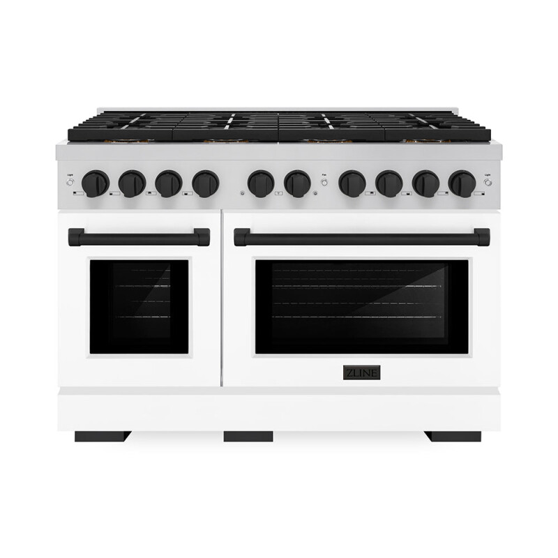 Autograph Edition 48 In. 6.7 Cu. Ft. Paramount Gas Range With 8 Burner Duopro™ Cooktop And Dual Ovens With White Matte Doors And Matte Black Accents PSGRZWM48MB
