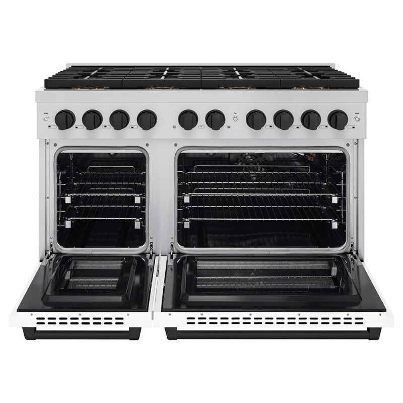Autograph Edition 48 In. 6.7 Cu. Ft. Paramount Gas Range With 8 Burner Duopro™ Cooktop And Dual Ovens With White Matte Doors And Matte Black Accents PSGRZWM48MB