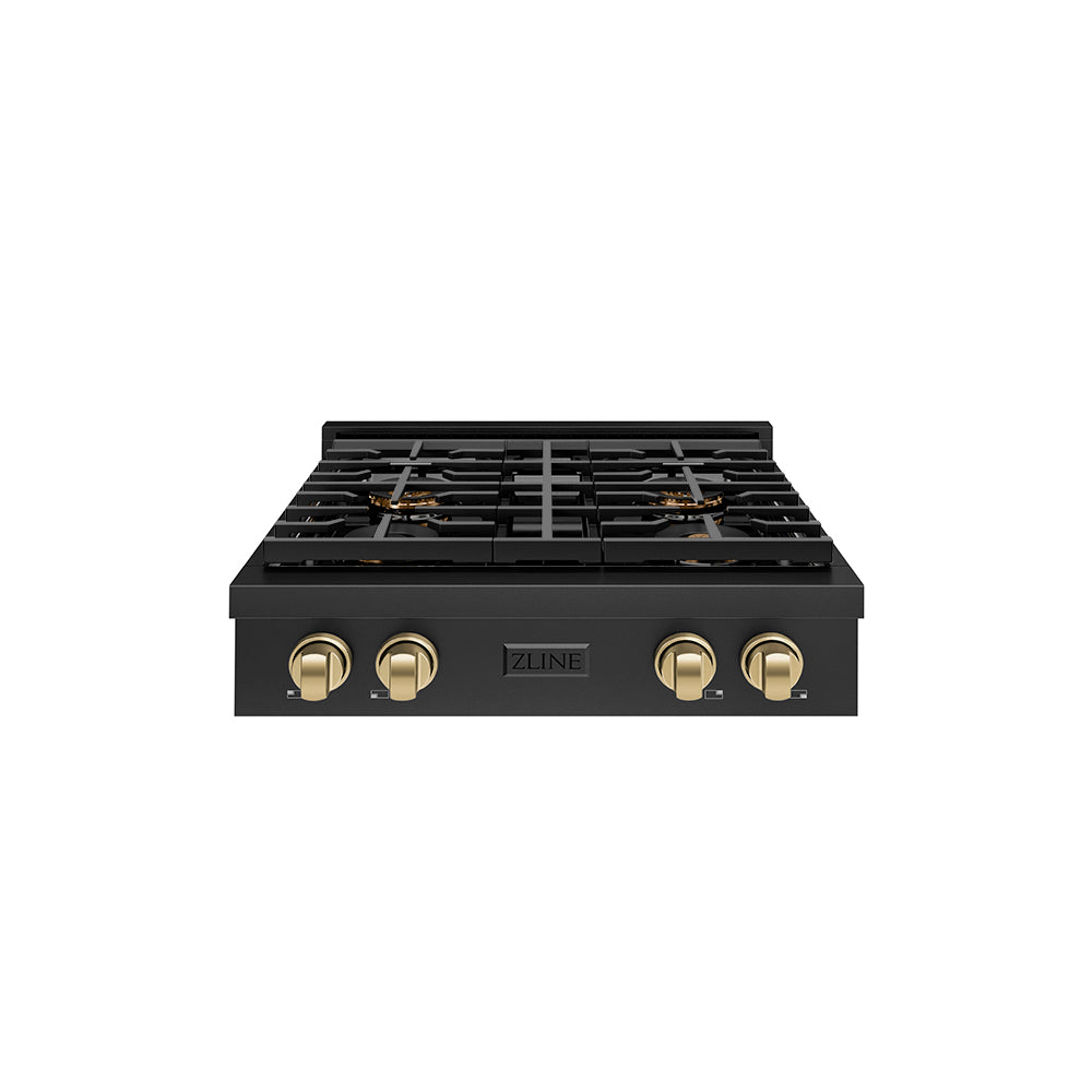 Autograph Edition 30 In. Paramount Gas Rangetop With 4 Burner Duopro™ Cooktop In Black Stainless Steel And Champagne Bronze Accents PSRTBZ30CB