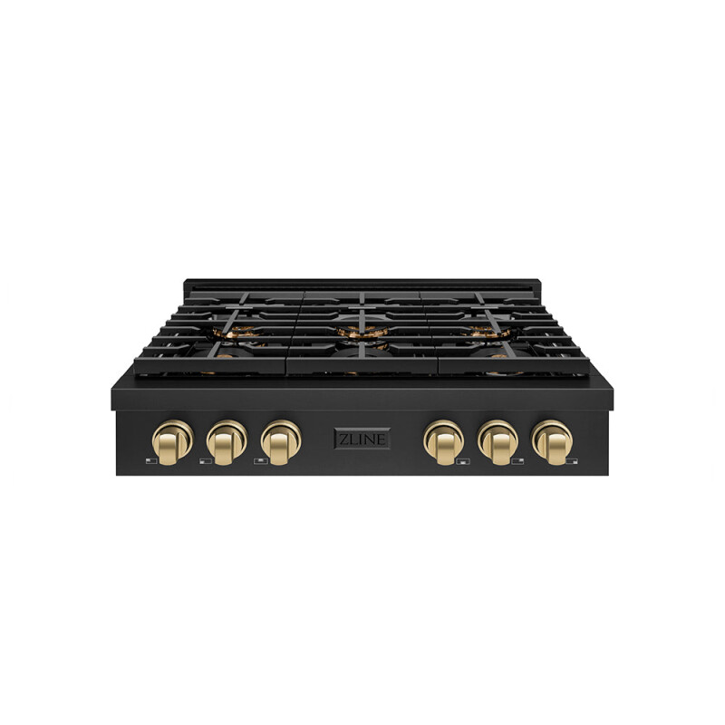 Autograph Edition 36 In. Paramount Gas Rangetop With 6 Burner Duopro™ Cooktop In Black Stainless Steel And Champagne Bronze Accents PSRTBZ36CB