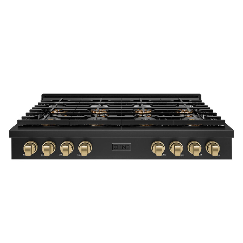 Autograph Edition 48 In. Paramount Gas Rangetop With 8 Burner Duopro™ Cooktop In Black Stainless Steel And Champagne Bronze Accents PSRTBZ48CB