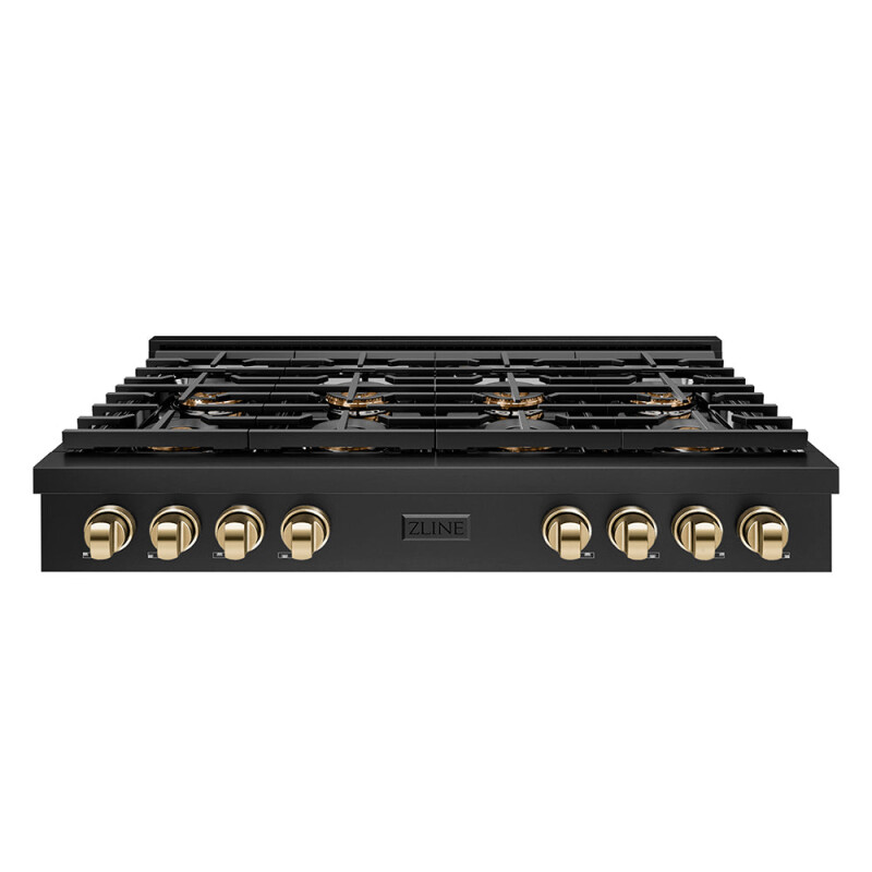 Autograph Edition 48 In. Paramount Gas Rangetop With 8 Burner Duopro™ Cooktop In Black Stainless Steel And Polished Gold Accents PSRTBZ48G