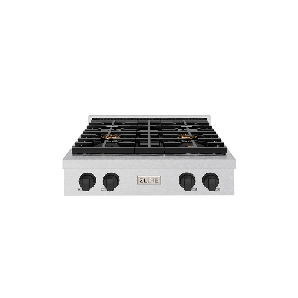 Autograph Edition 30 In. Paramount Gas Rangetop With 4 Burner Duopro™ Cooktop In Satin Stainless Steel And Matte Black Accents PSRTSZ30MB