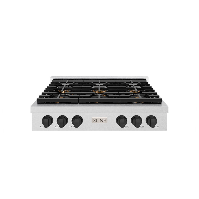 Autograph Edition 36 In. Paramount Gas Rangetop With 6 Burner Duopro™ Cooktop In Satin Stainless Steel And Matte Black Accents PSRTSZ36MB