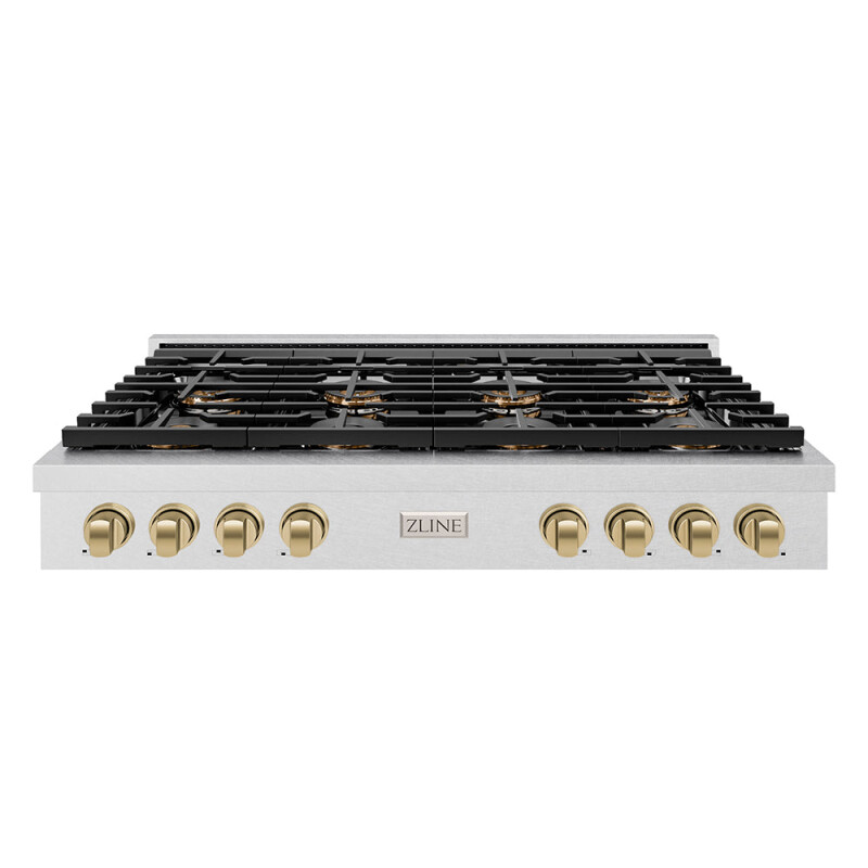 Autograph Edition 48 In. Paramount Gas Rangetop With 8 Burner Duopro™ Cooktop In Satin Stainless Steel And Champagne Bronze Accents PSRTSZ48CB