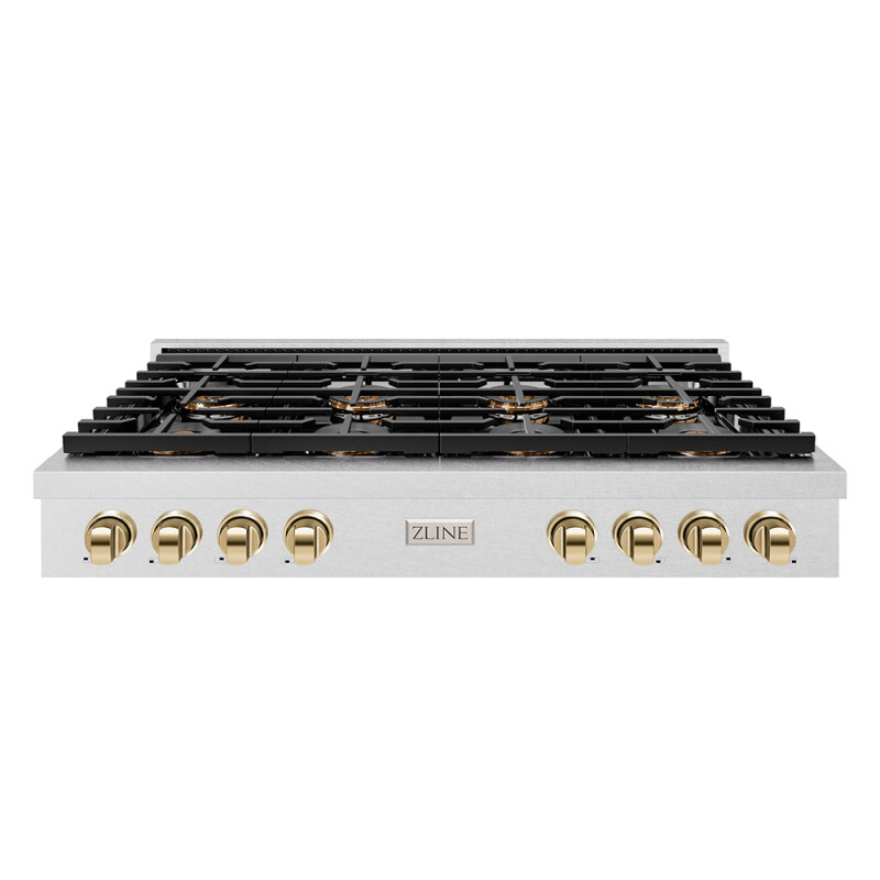 Autograph Edition 48 In. Paramount Gas Rangetop With 8 Burner Duopro™ Cooktop In Satin Stainless Steel And Polished Gold Accents PSRTSZ48G