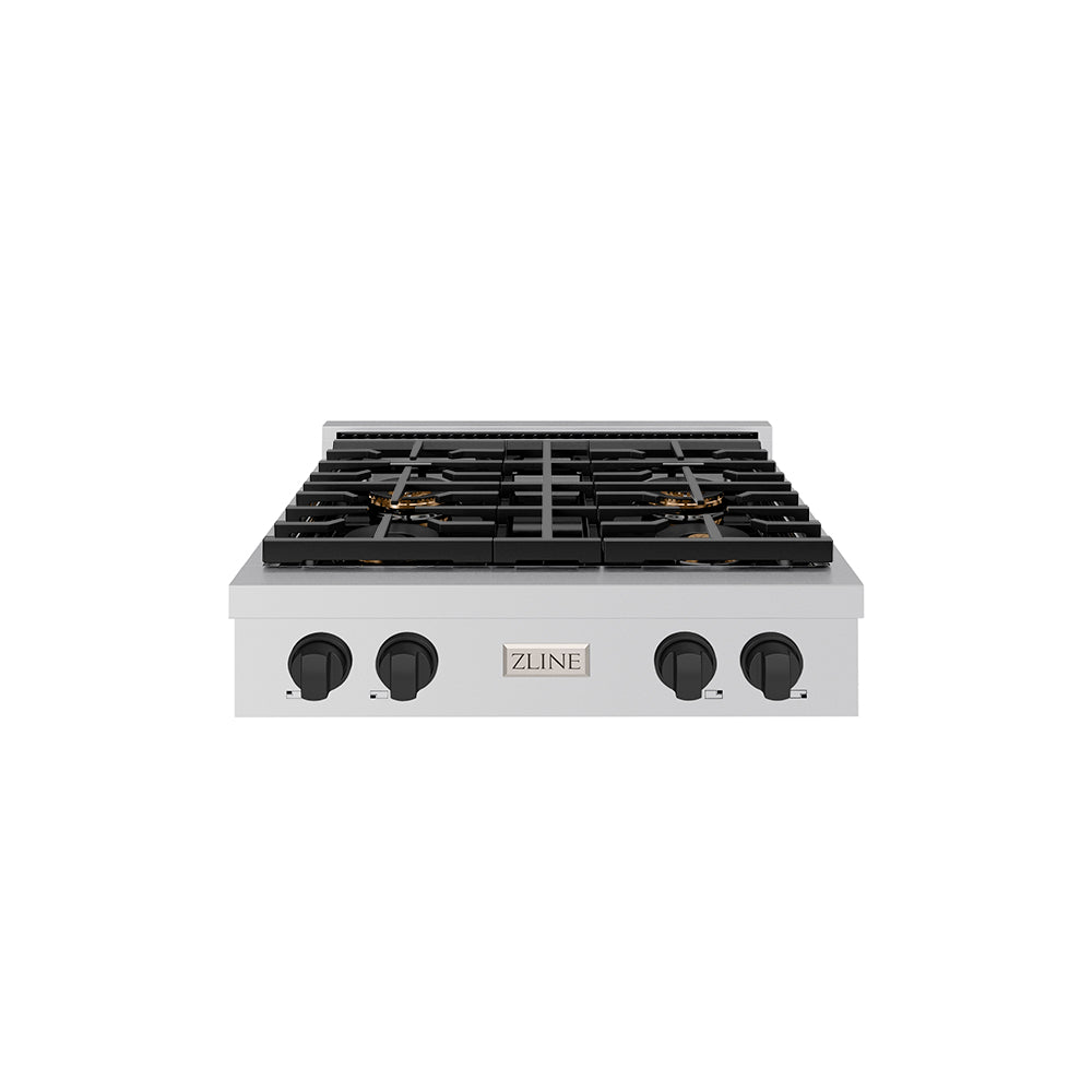 Autograph Edition 30 In. Paramount Gas Rangetop With 4 Burner Duopro™ Cooktop In Stainless Steel And Matte Black Accents PSRTZ30MB