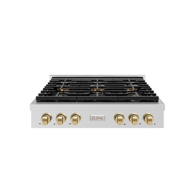 Autograph Edition 36 In. Paramount Gas Rangetop With 6 Burner Duopro™ Cooktop In Stainless Steel And Champagne Bronze Accents PSRTZ36CB