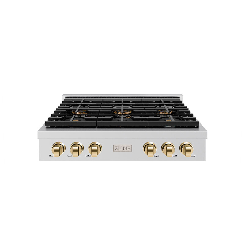 Autograph Edition 36 In. Paramount Gas Rangetop With 6 Burner Duopro™ Cooktop In Stainless Steel And Polished Gold Accents PSRTZ36G
