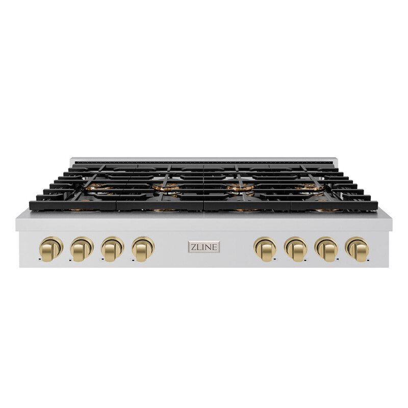 Autograph Edition 48 In. Paramount Gas Rangetop With 8 Burner Duopro™ Cooktop In Stainless Steel And Champagne Bronze Accents PSRTZ48CB