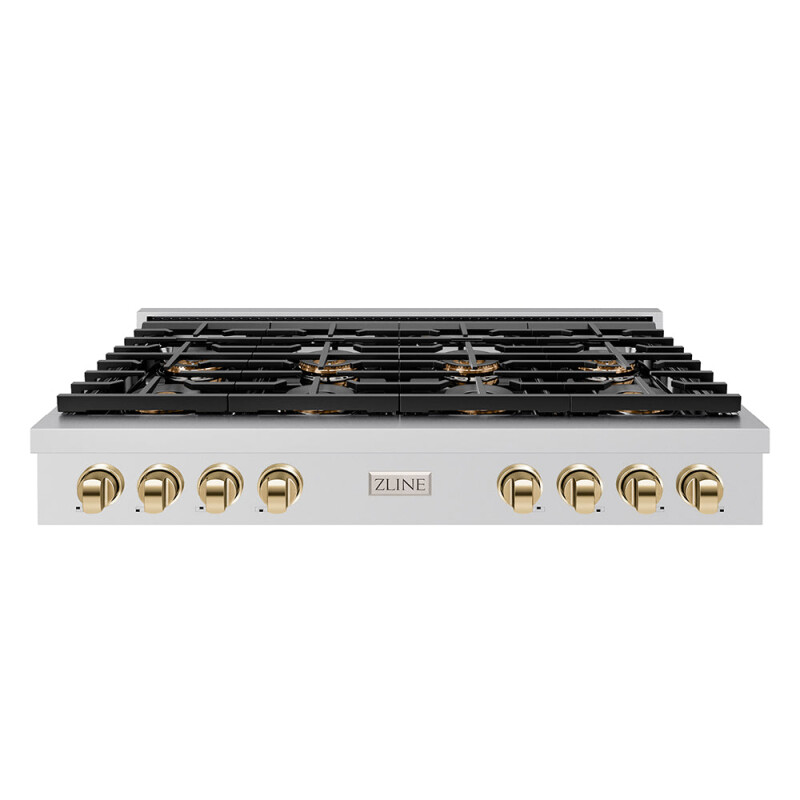 Autograph Edition 48 In. Paramount Gas Rangetop With 8 Burner Duopro™ Cooktop In Stainless Steel And Polished Gold Accents PSRTZ48G