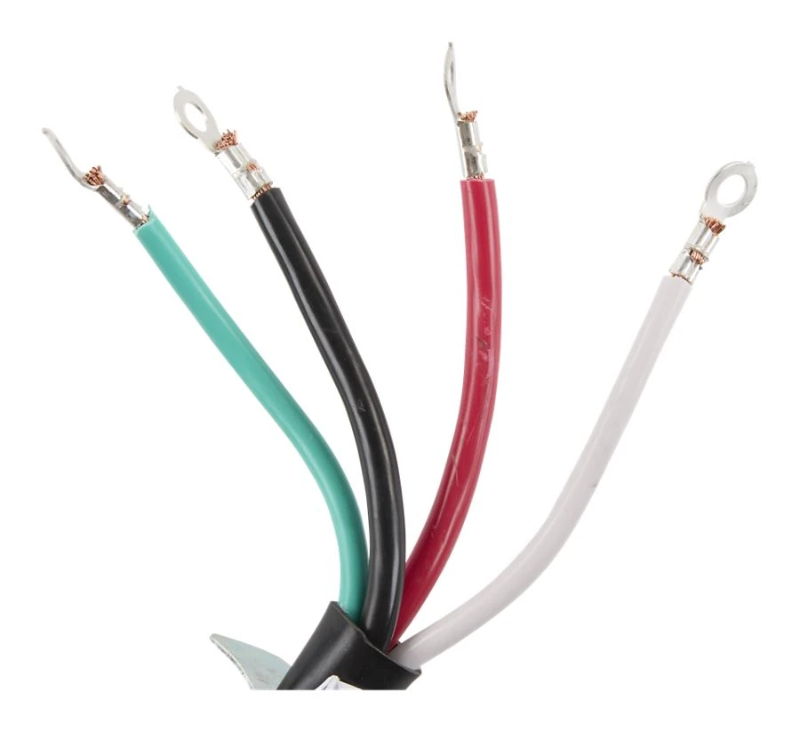 4' Electric Range Power Cord, rated 50 A, 4-wire with ring terminal connectors, and right-angle 4-prong plug PT500