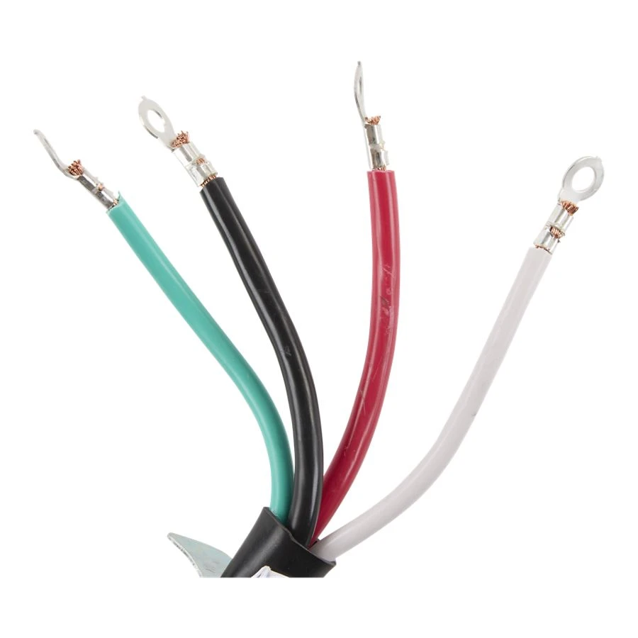 4' Electric Range Power Cord, rated 50 A, 4-wire with ring terminal connectors, and right-angle 4-prong plug PT500