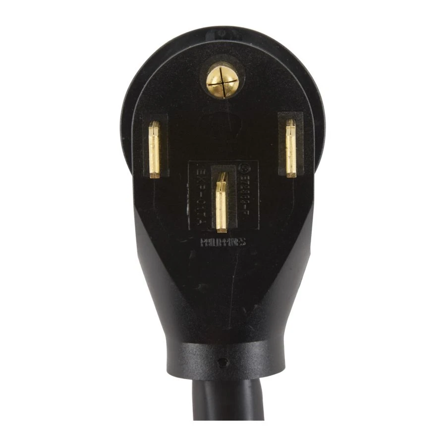 4' Electric Range Power Cord, rated 50 A, 4-wire with ring terminal connectors, and right-angle 4-prong plug PT500