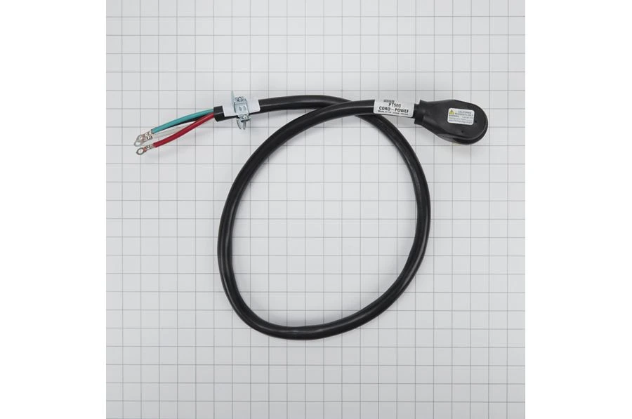 4' Electric Range Power Cord, rated 50 A, 4-wire with ring terminal connectors, and right-angle 4-prong plug PT500