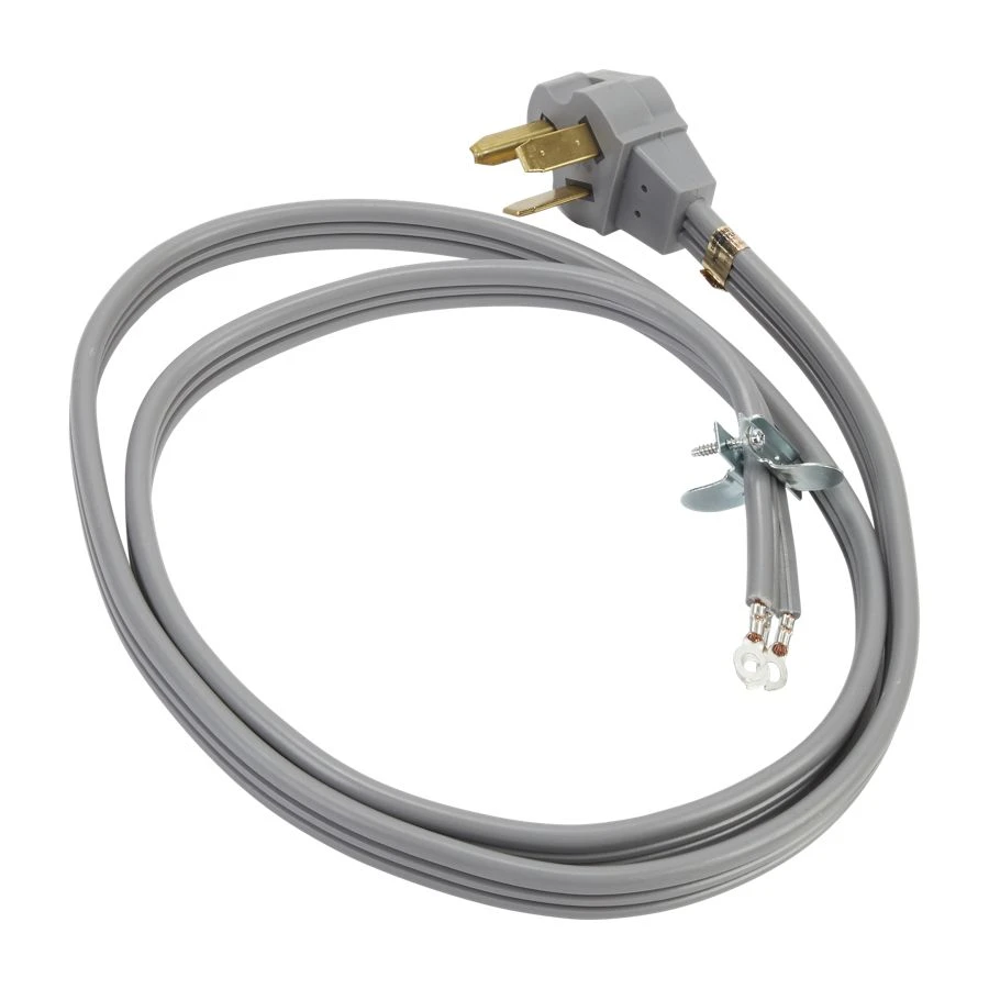 6' Gray Electric Dryer Power Cord with 30-amp, 3-wire, right-angle plug, and adjustable strain relief bracket PT500L