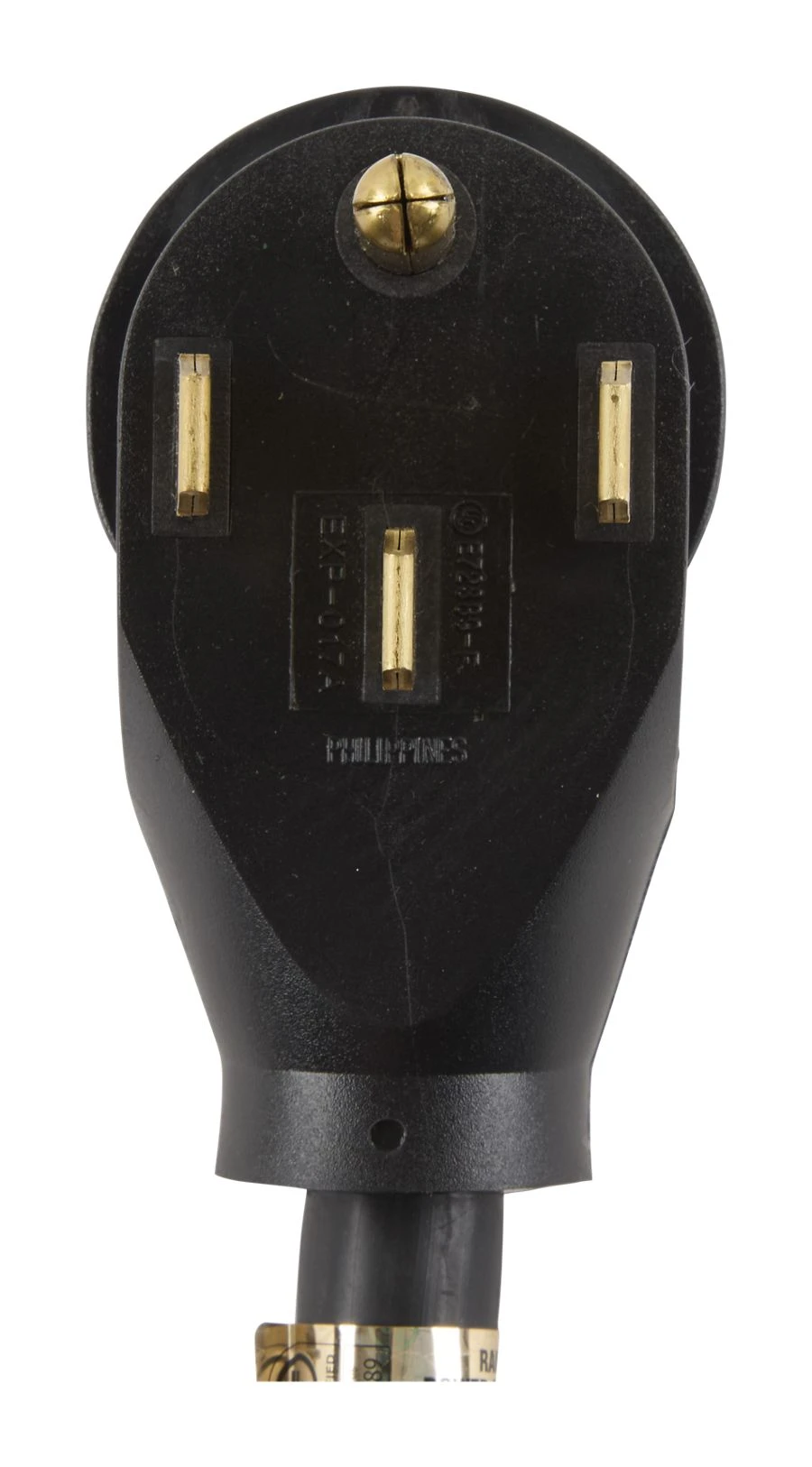 6' Electric Range Power Cord, rated 40 A, 4-wire 4-ring terminal connectors, and right-angle 4-prong plug PT600
