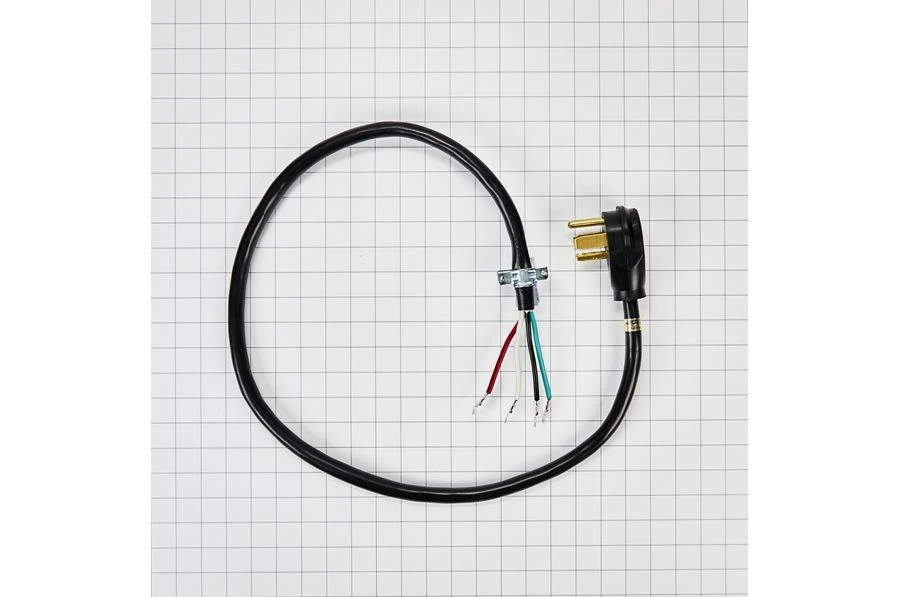 6' Electric Range Power Cord, rated 40 A, 4-wire 4-ring terminal connectors, and right-angle 4-prong plug PT600