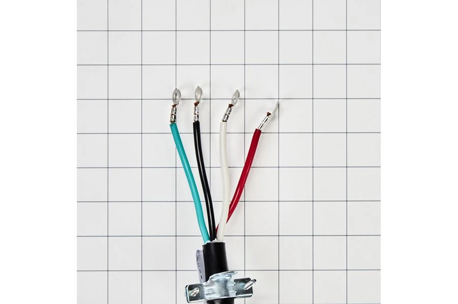 6' Electric Range Power Cord, rated 40 A, 4-wire 4-ring terminal connectors, and right-angle 4-prong plug PT600