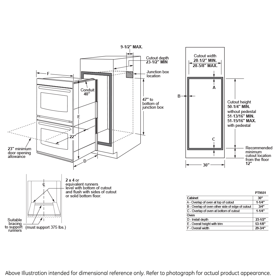 Series 30" Built-In Double Convection Wall Oven PT9551BLTS