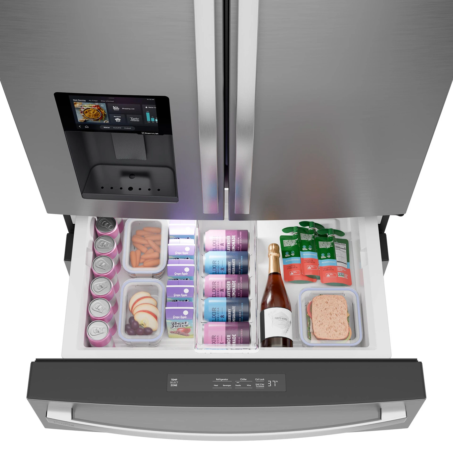 27.9 Cu. Ft. Smart 4-Door French-Door Refrigerator with Kitchen Assistant PVD28HYYFS