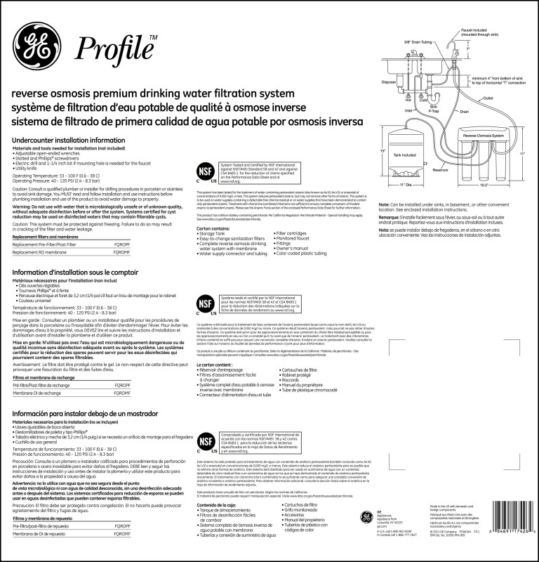 Reverse Osmosis Premium Water Filtration System PXRQ15RBL
