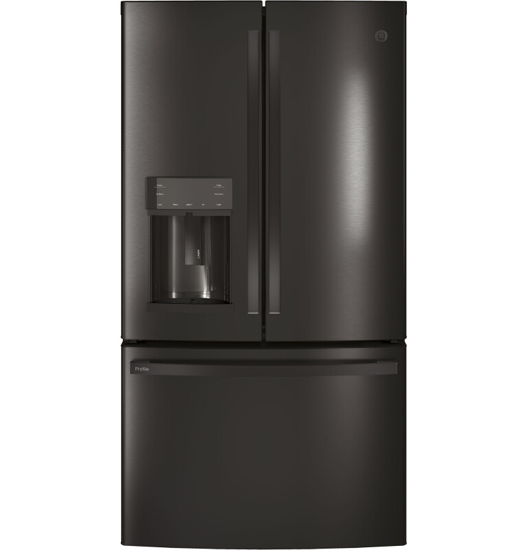 GE Profile 22.1 Cu. Ft. Counter-Depth French-Door Refrigerator with Hands-Free AutoFill Black PYE22KBLTS Picture 1