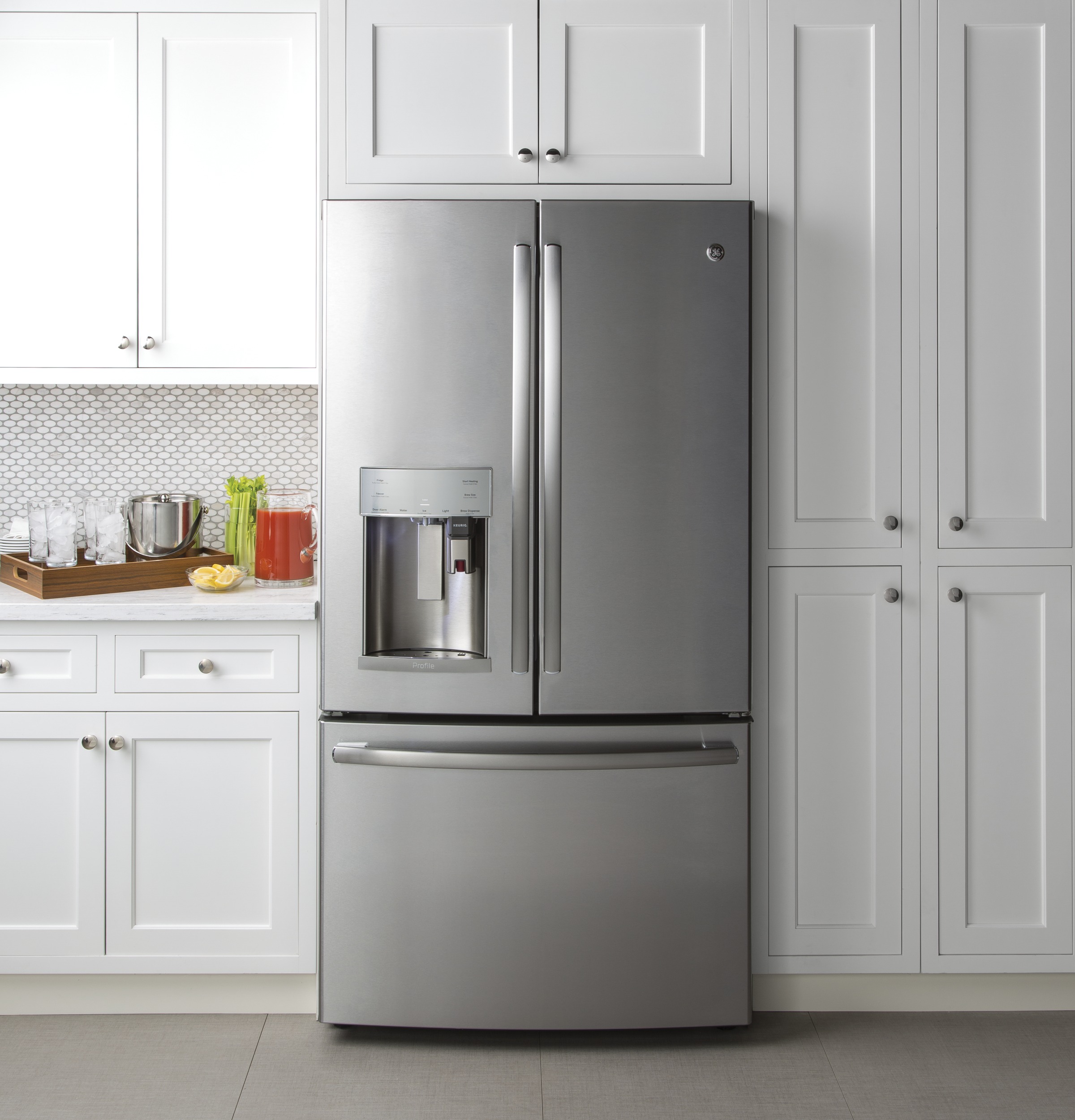 Series 22.1 Cu. Ft. Smart Counter-Depth French-Door Refrigerator with Keurig K-Cup Brewing System PYE22PSKSS