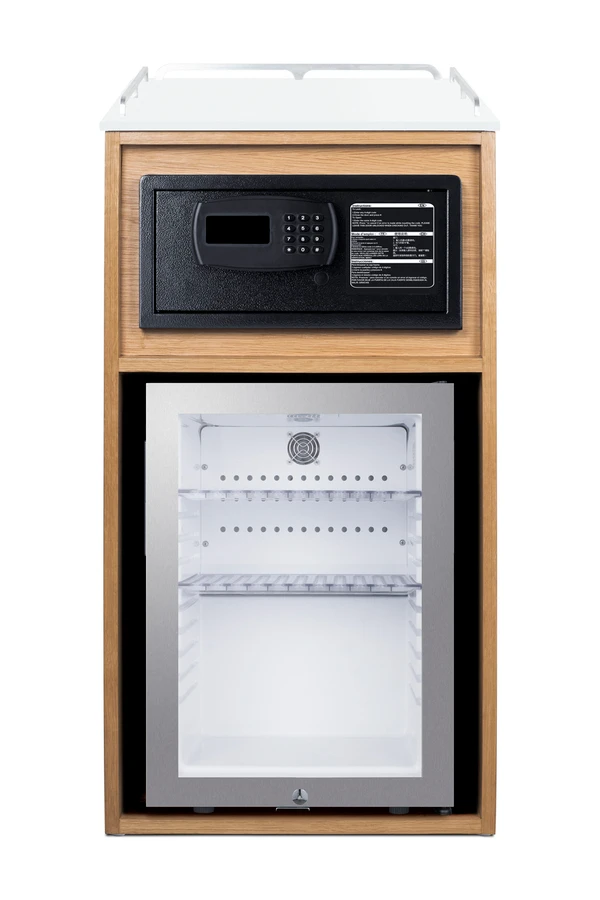 21" Wide Coffee Station With Minibar & In-Room Safe QCSSF2OAK