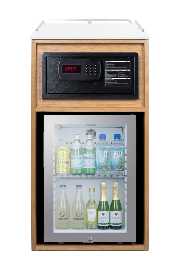21" Wide Coffee Station With Minibar & In-Room Safe QCSSF2OAK