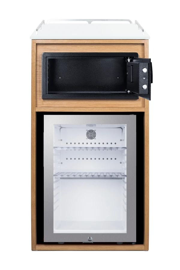 21" Wide Coffee Station With Minibar & In-Room Safe QCSSF2OAK