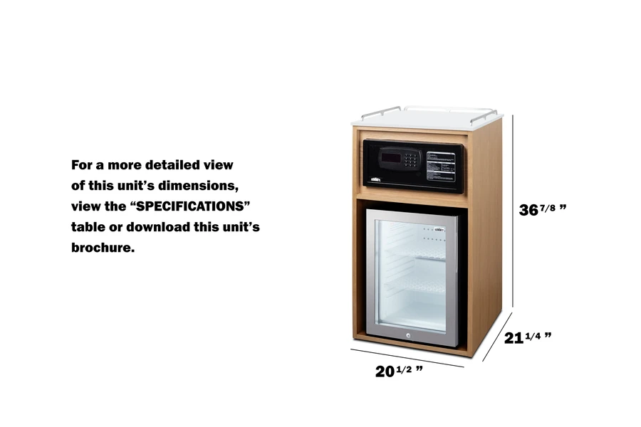 21" Wide Coffee Station With Minibar & In-Room Safe QCSSF2OAK