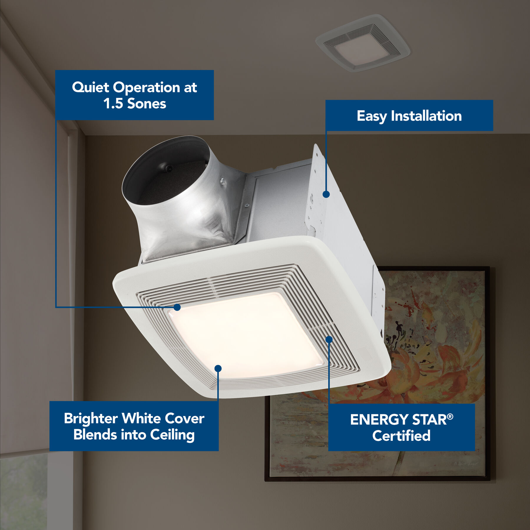 QT Series Quiet 130 CFM Ceiling Bathroom Exhaust Fan with Light and Night Light, 1.5 Sones QT130LE