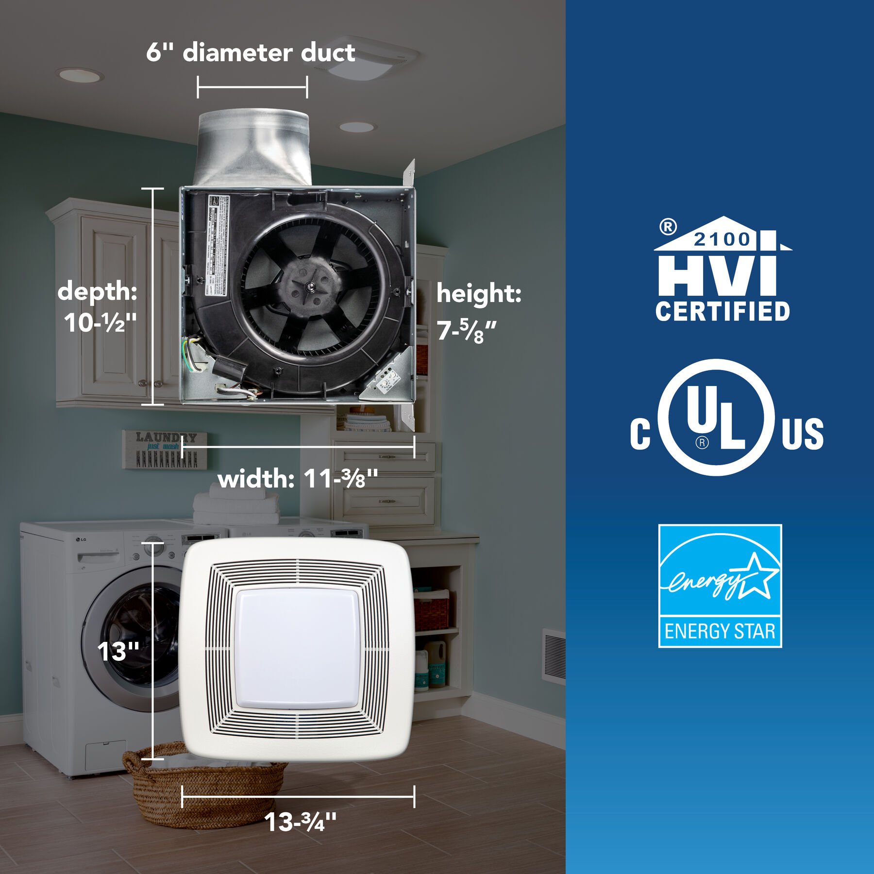 QT Series Quiet 130 CFM Ceiling Bathroom Exhaust Fan with Light and Night Light, 1.5 Sones QT130LE
