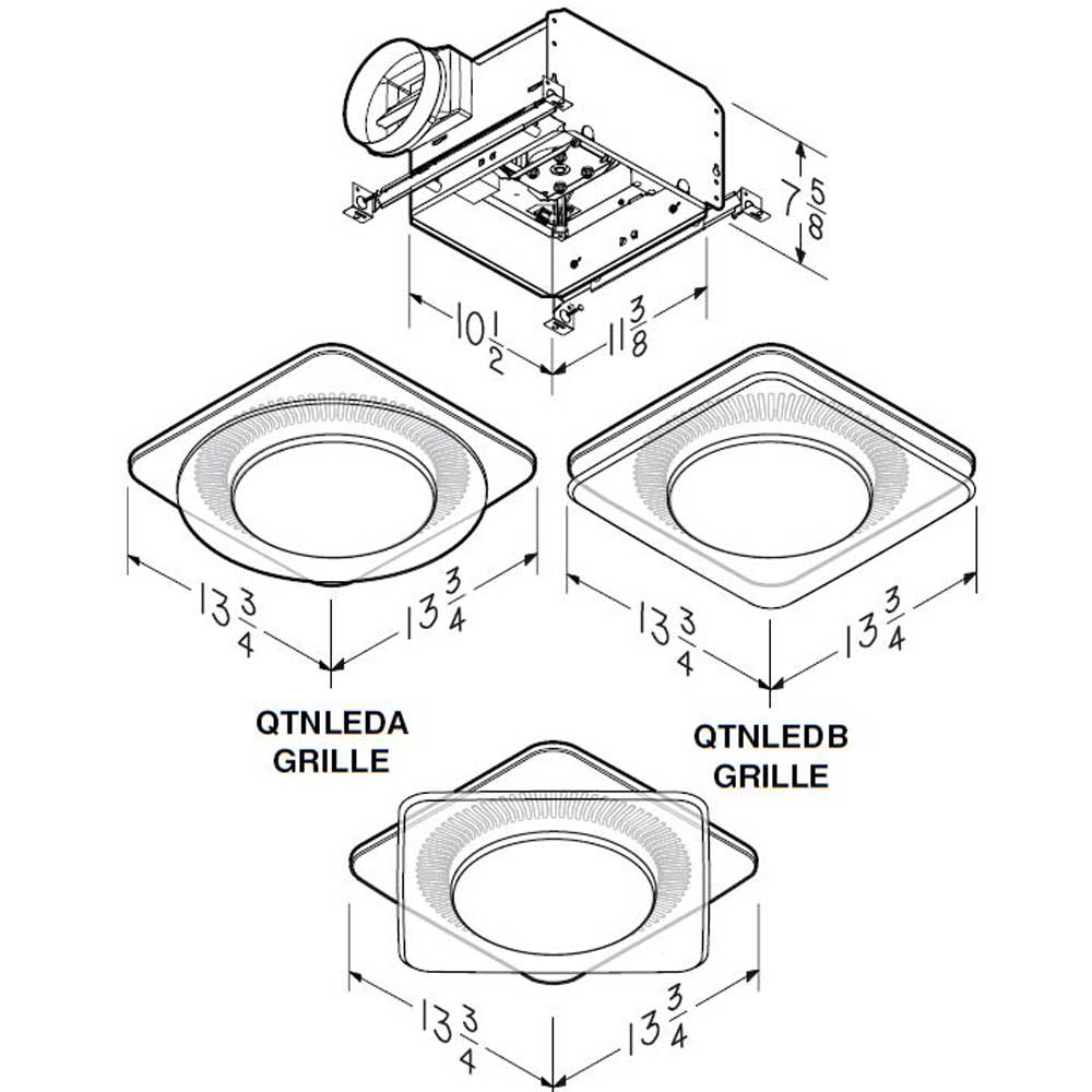 NuTone LunAura Collection 110 CFM Ventilation Fan/Light/LED Nightlight, with Tinted Light Panel, 0.7 Sones QTNLEDA, product image 4 of 4