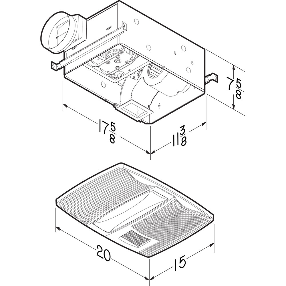 QT Series 110 CFM Ventilation Fan with Heater and Florescent Light, 0.9 Sones QTX110HFLT, product image 5 of 5