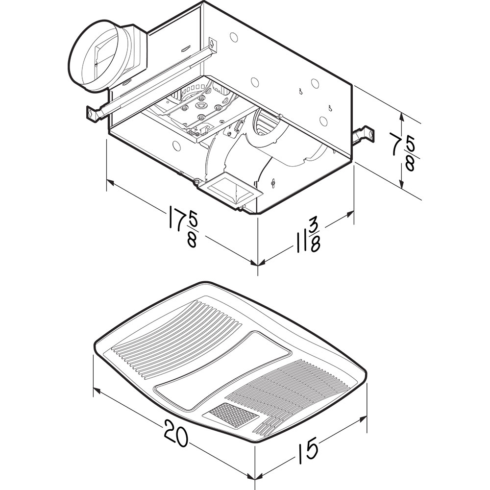 NuTone 110 CFM Exhaust Vent Fan w/ 1500W Heater & Florescent Light QTXN110HL, product image 5 of 5