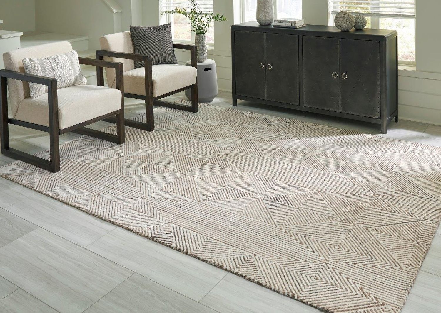 Jadott Large Rug In Beige and Brown R406801