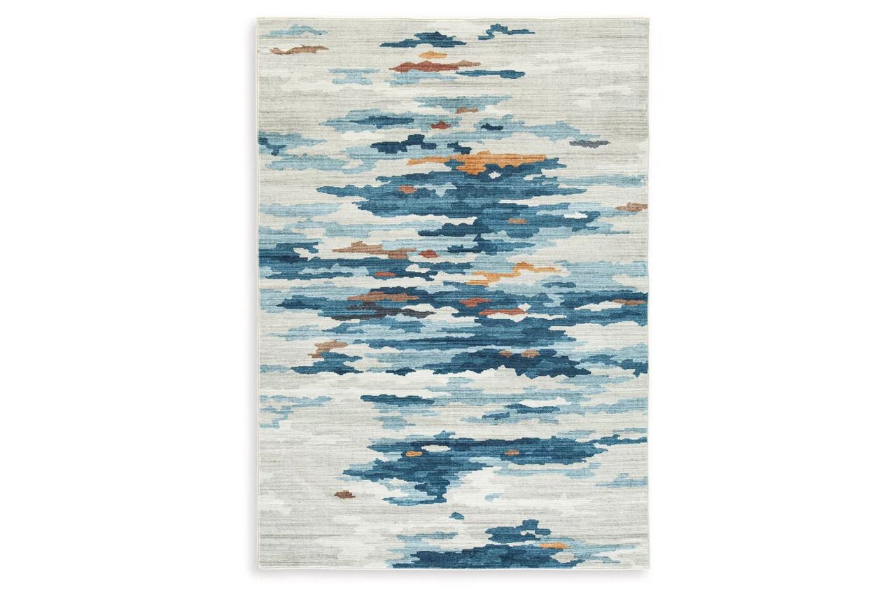 Vinlett 8' x 10' Washable Rug In Blue/Cream/Brown R407041