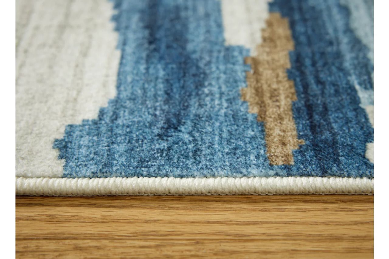 Vinlett 8' x 10' Washable Rug In Blue/Cream/Brown R407041
