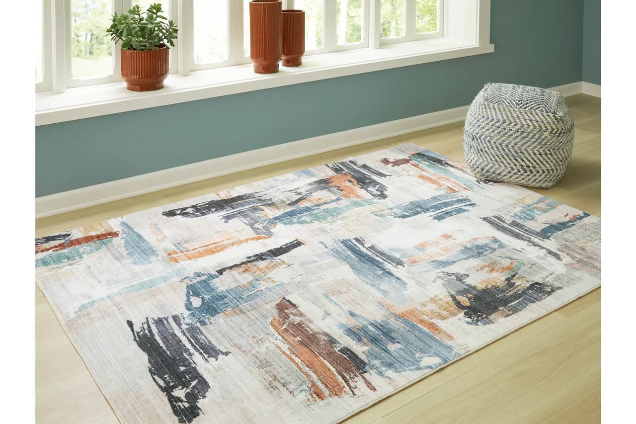 Hessland 8' x 10' Washable Rug In Black and Gray R407051